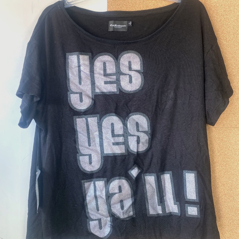 Califortunate Venice Beach cashmere feel tee with Sparkle Print Yes Ya'll NWT